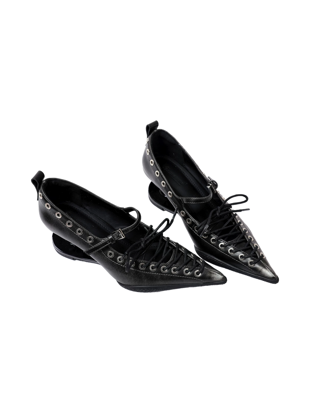 Black Corset-Lace Pointed Stiletto Pumps - Skipkicks