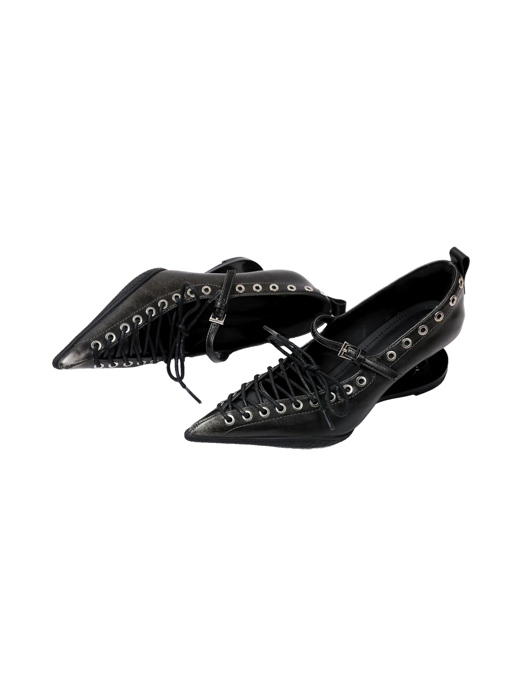 Black Corset-Lace Pointed Stiletto Pumps - Skipkicks