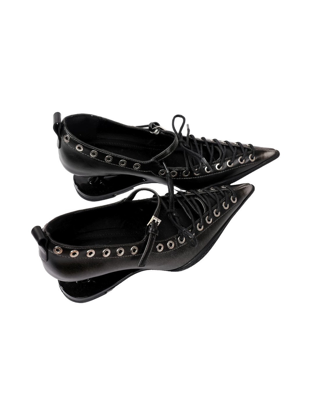 Black Corset-Lace Pointed Stiletto Pumps - Skipkicks