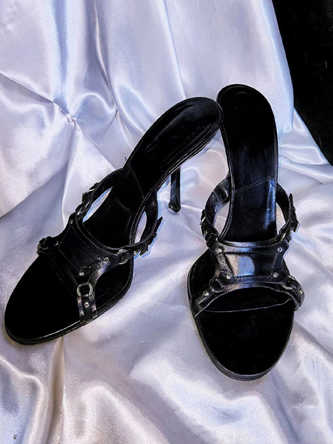 Black Cross-Strap Open-Toe Stiletto Sandals