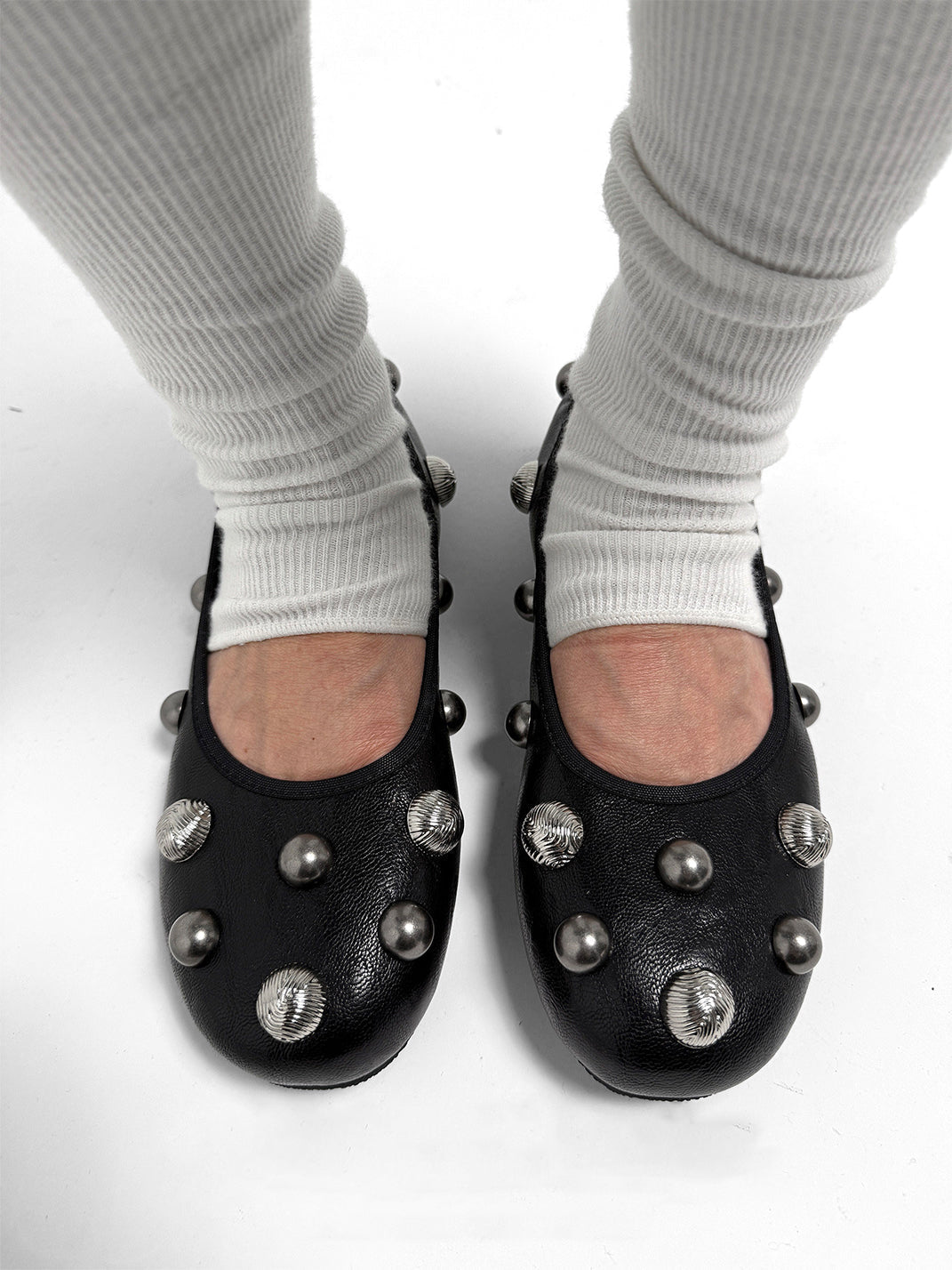 Black Crystal-Stud Ballet Flats - Skipkicks