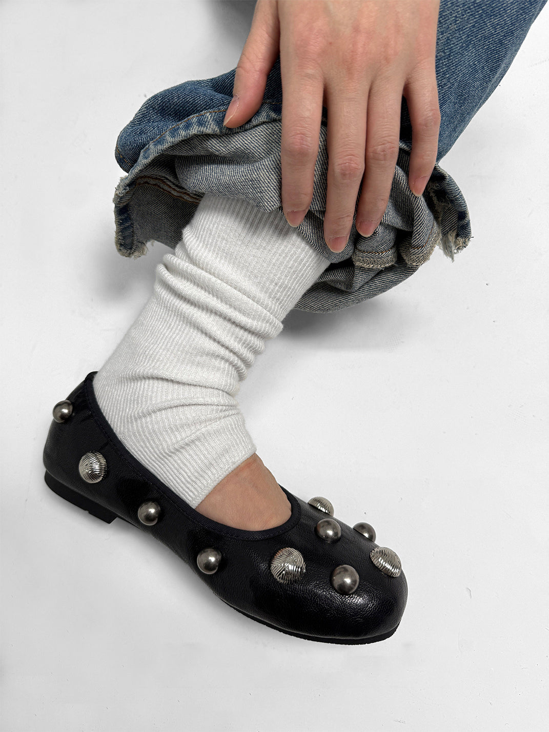 Black Crystal-Stud Ballet Flats - Skipkicks