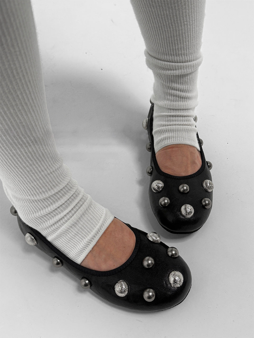 Black Crystal-Stud Ballet Flats - Skipkicks