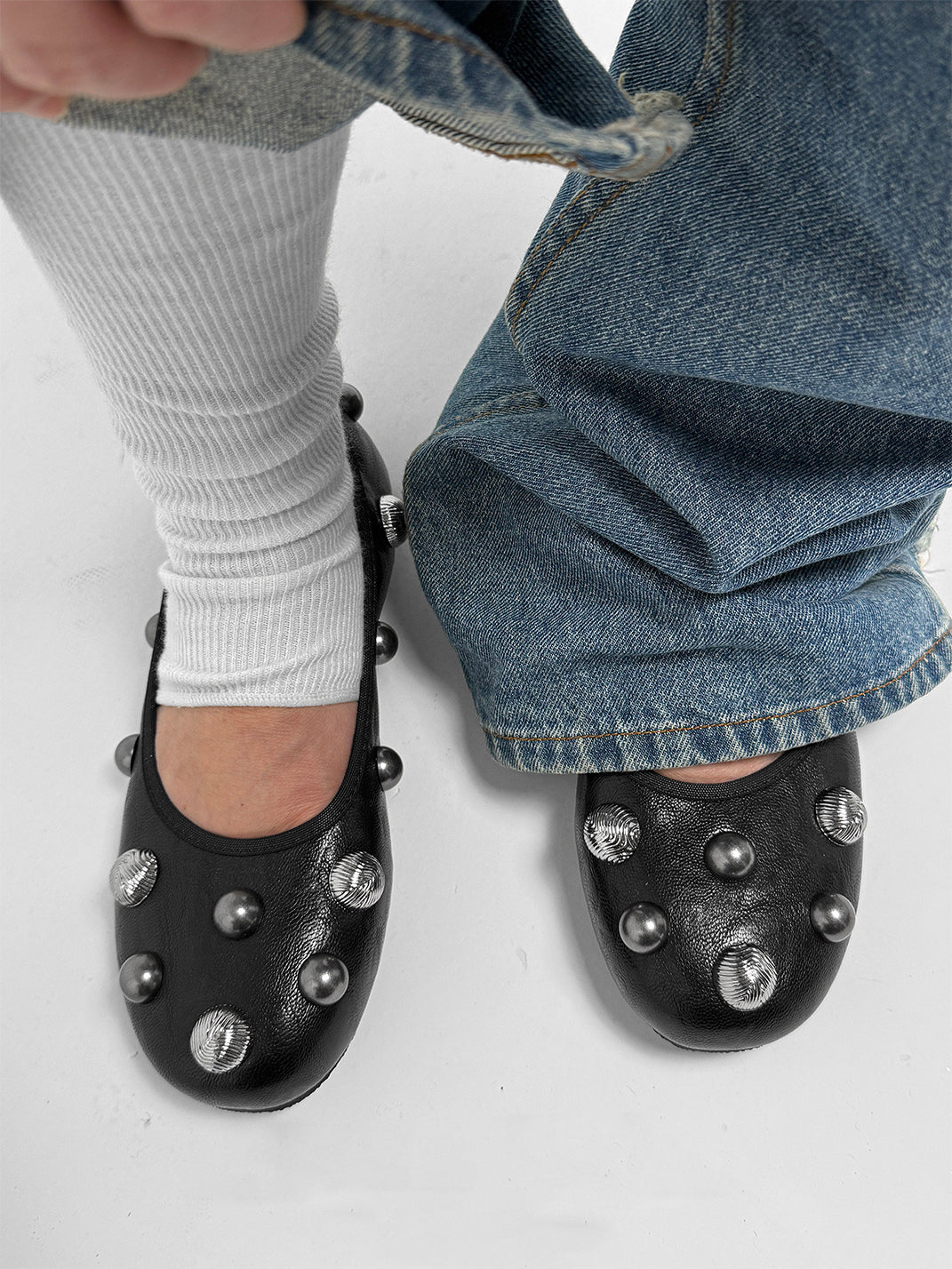 Black Crystal-Stud Ballet Flats - Skipkicks