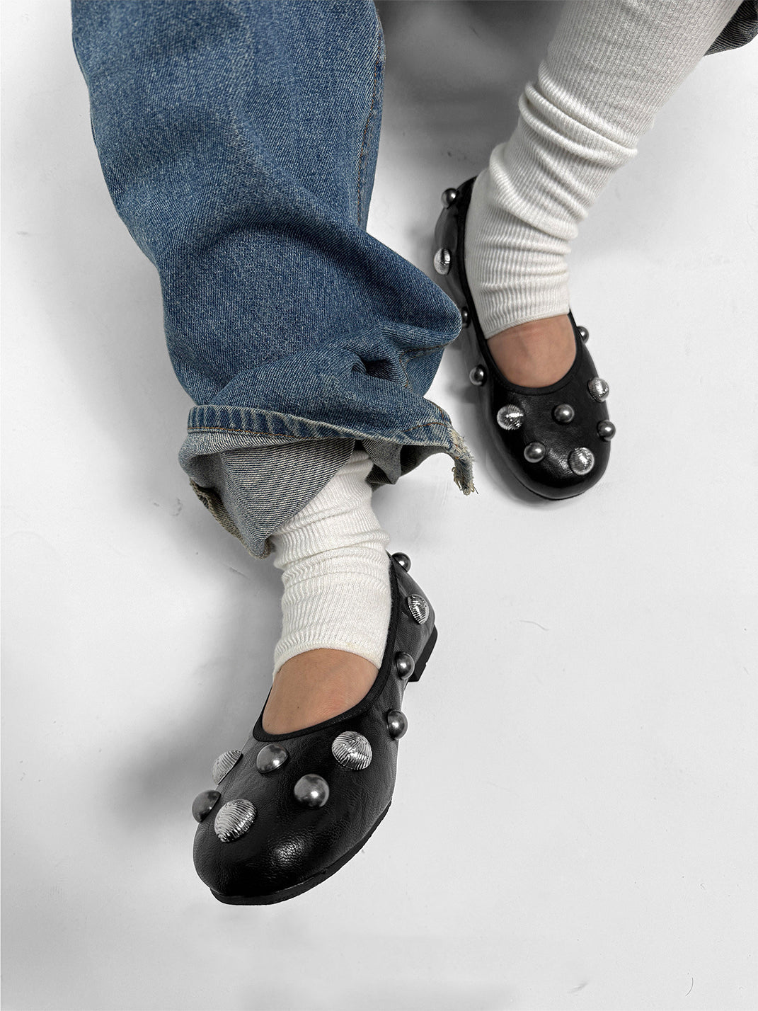 Black Crystal-Stud Ballet Flats - Skipkicks