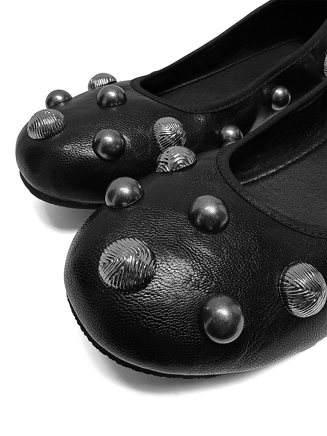 Black Crystal-Stud Ballet Flats - Skipkicks