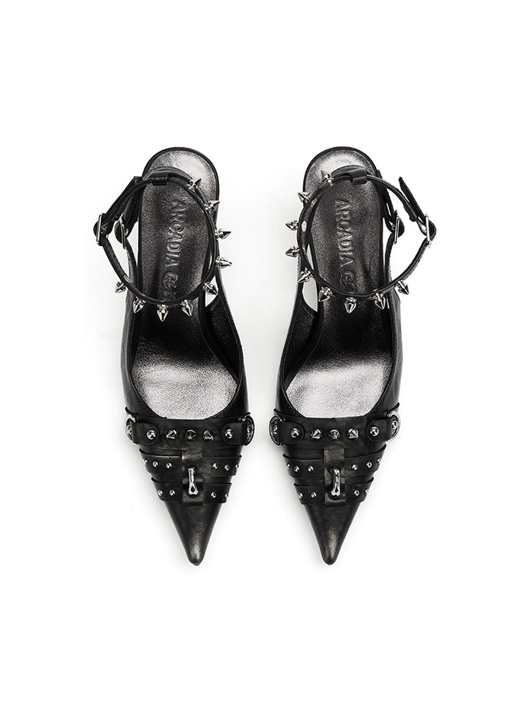 Black Distressed Studded Slingback Pumps - Skipkicks