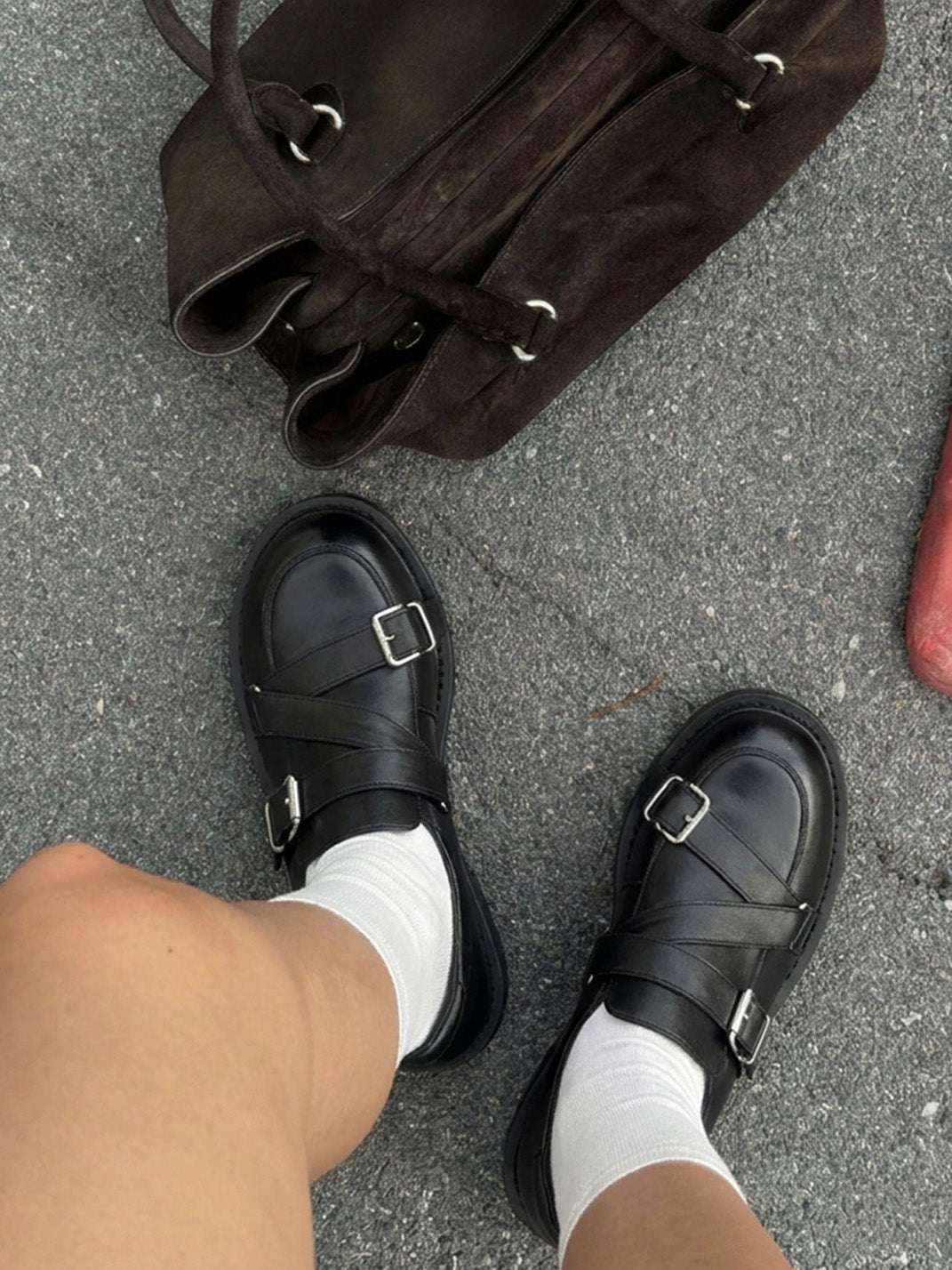 Black Double-Buckle Block-Heel Loafers - Skipkicks