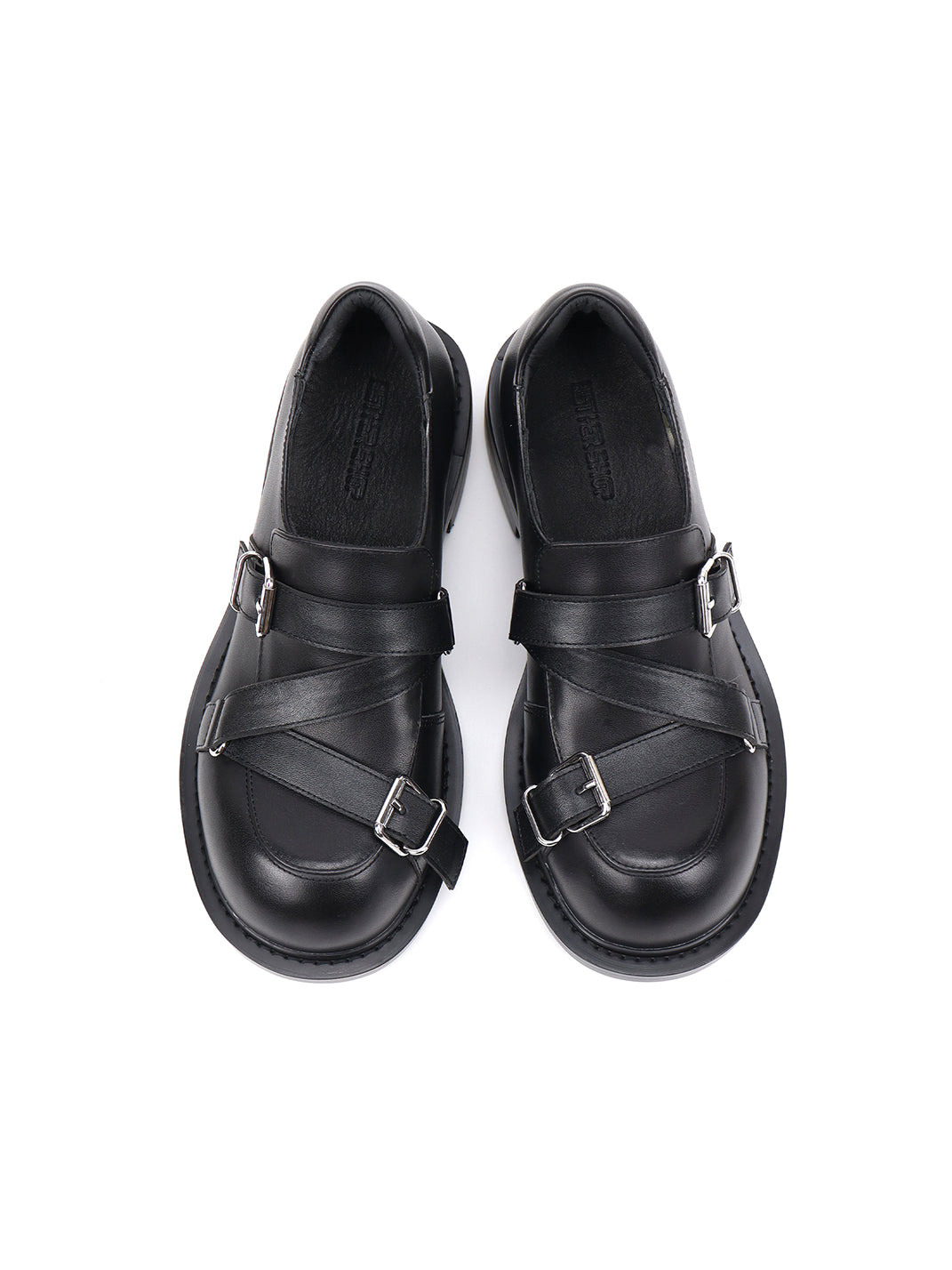 Black Double-Buckle Block-Heel Loafers - Skipkicks