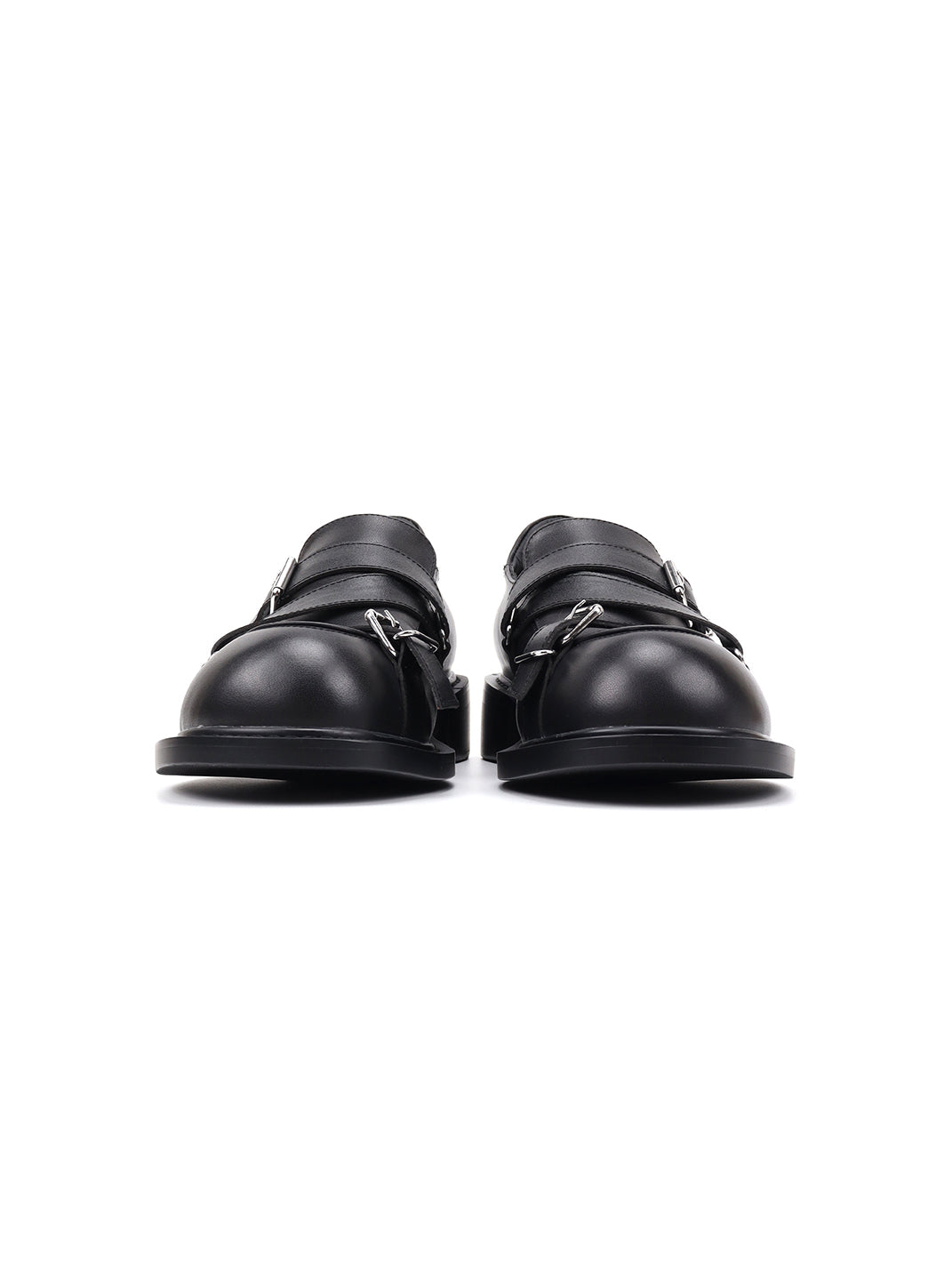 Black Double-Buckle Block-Heel Loafers - Skipkicks