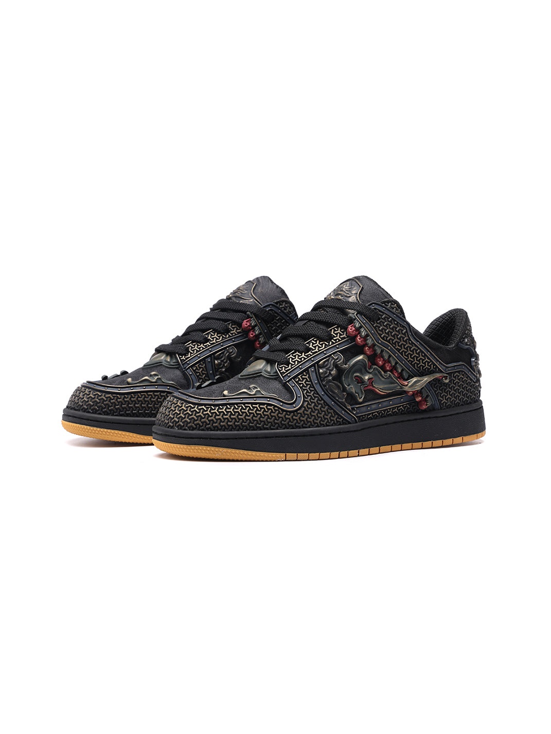 Black Dragon Embroidered Low-Top Sneakers - Skipkicks