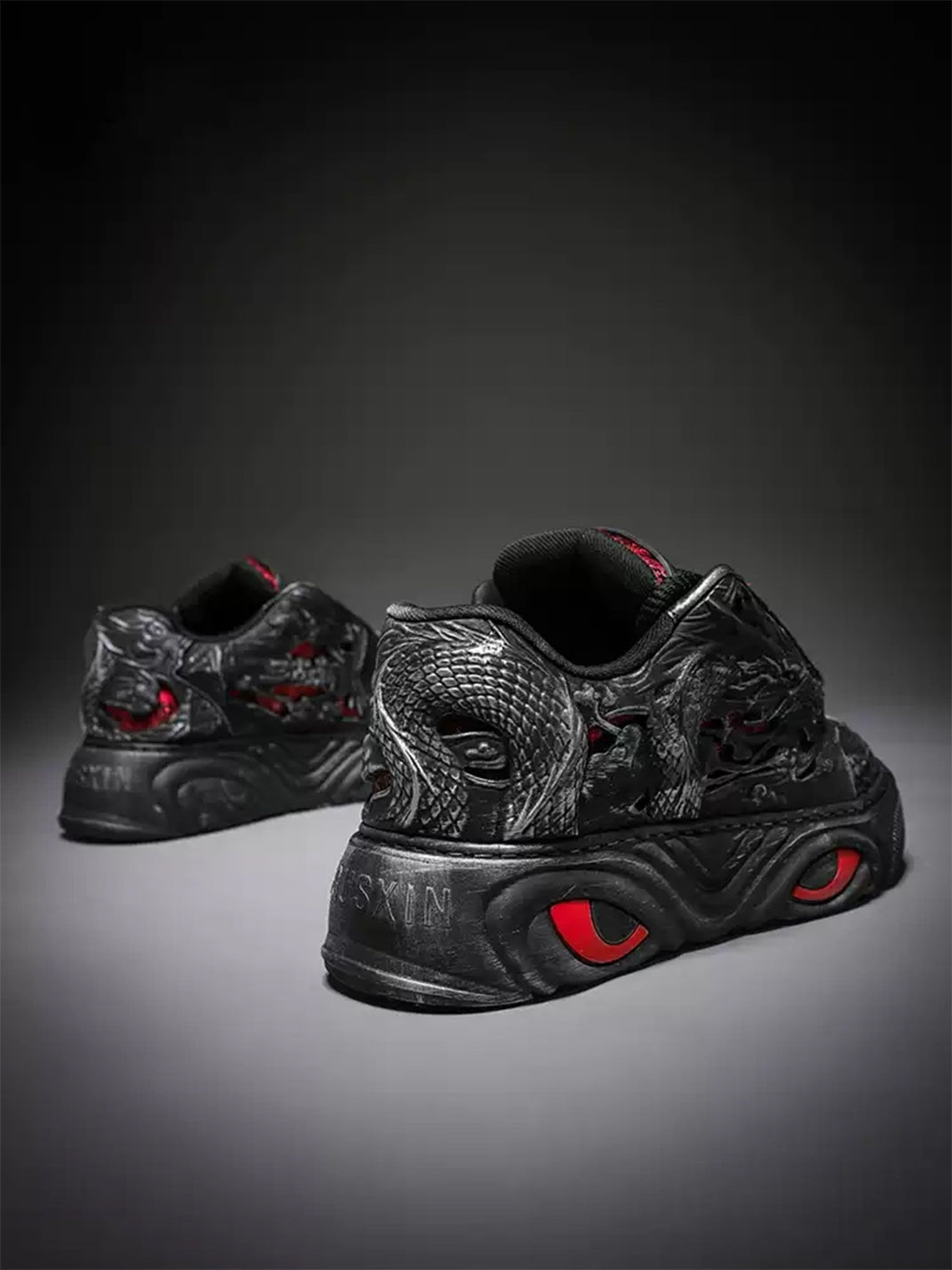 Black Dragon Relief Chunky Platform Sneakers - Skipkicks