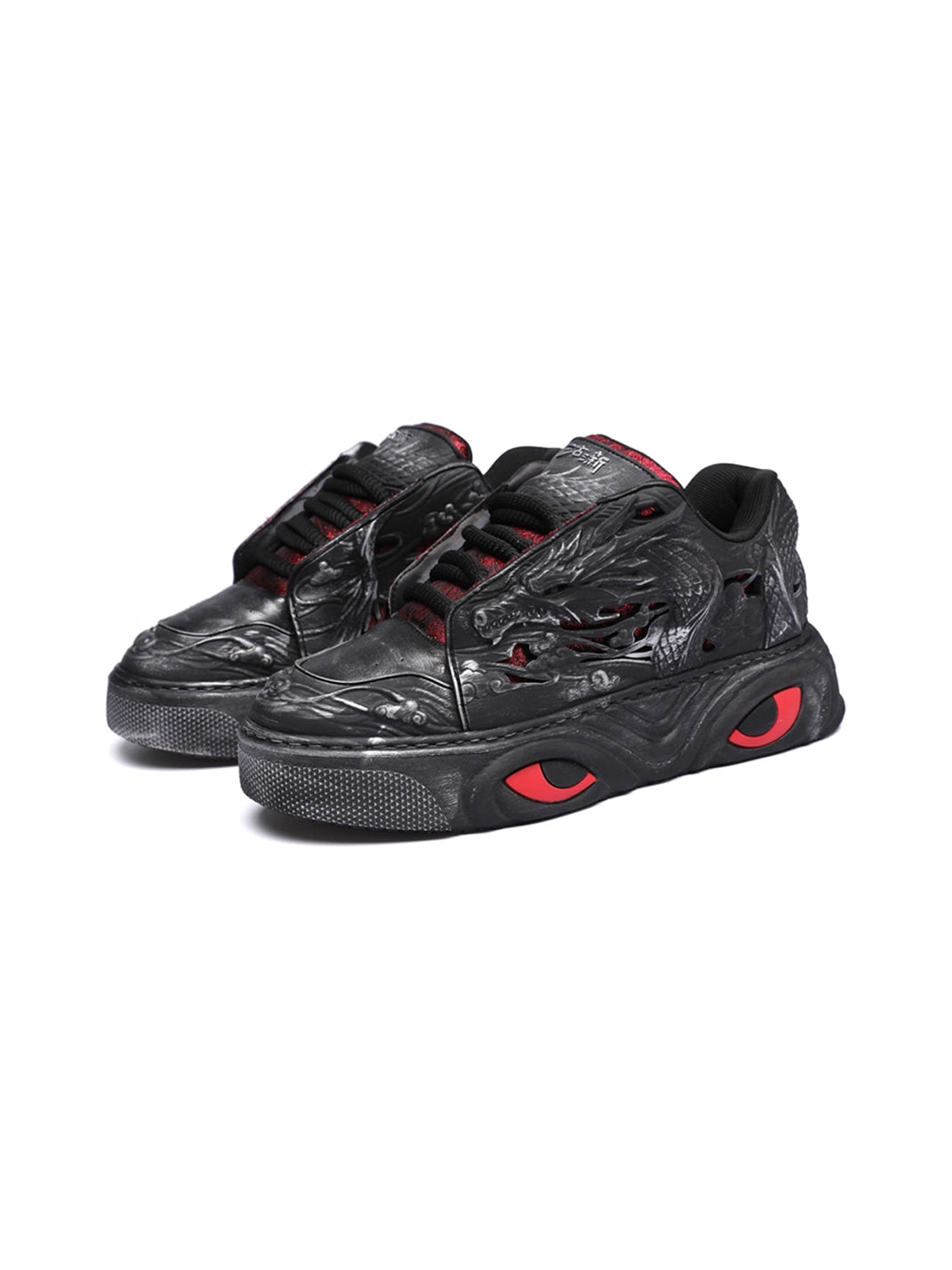 Black Dragon Relief Chunky Platform Sneakers - Skipkicks