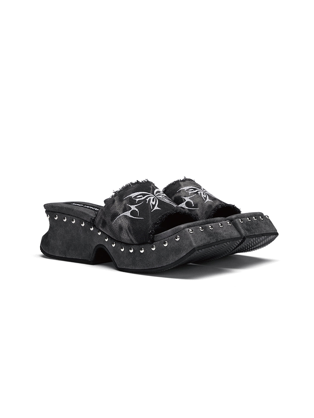 Black Embroidered Butterfly Platform Mules - Skipkicks