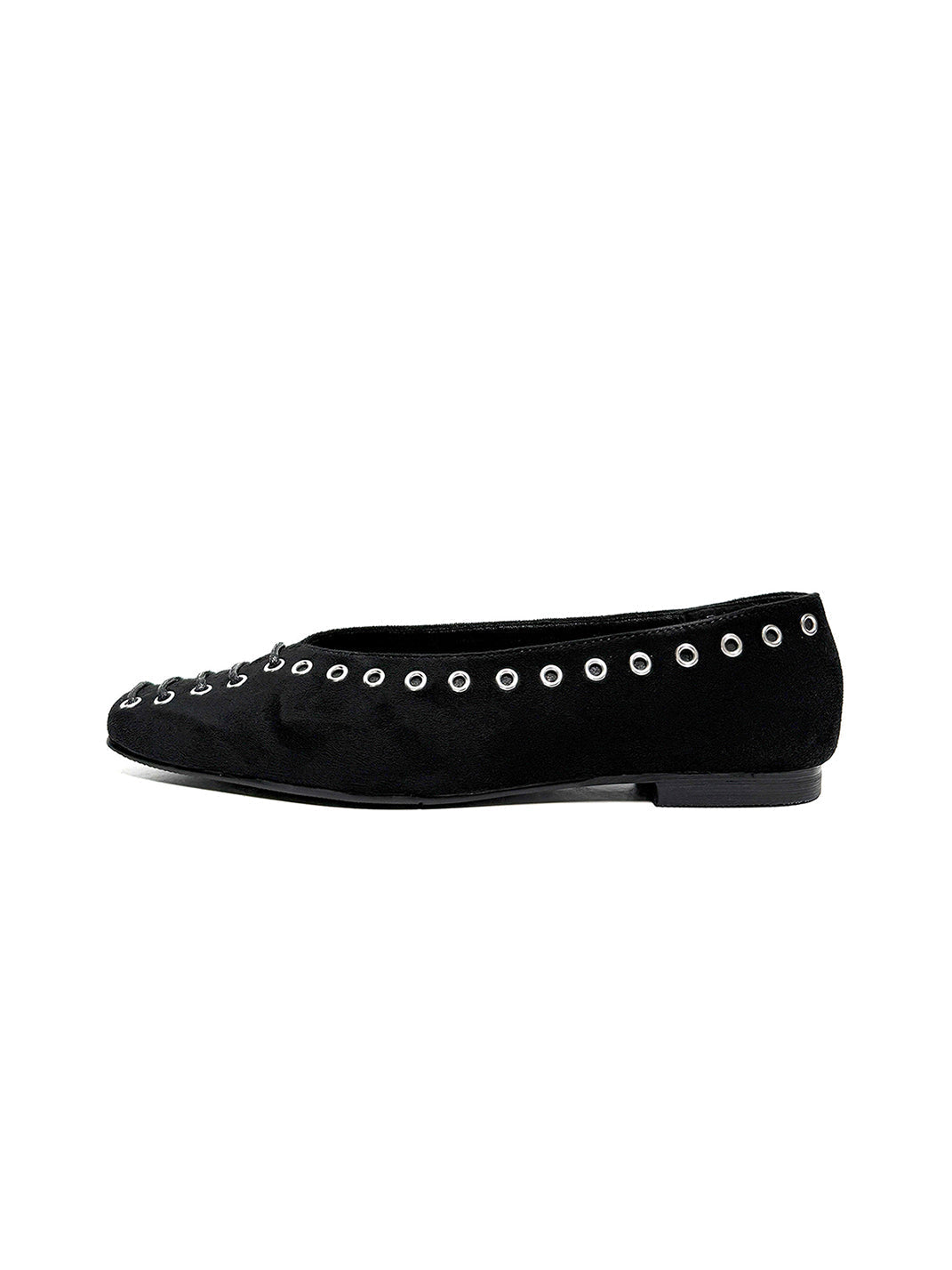 Black Eyelet-Trim Square-Toe Ballet Flats - Skipkicks