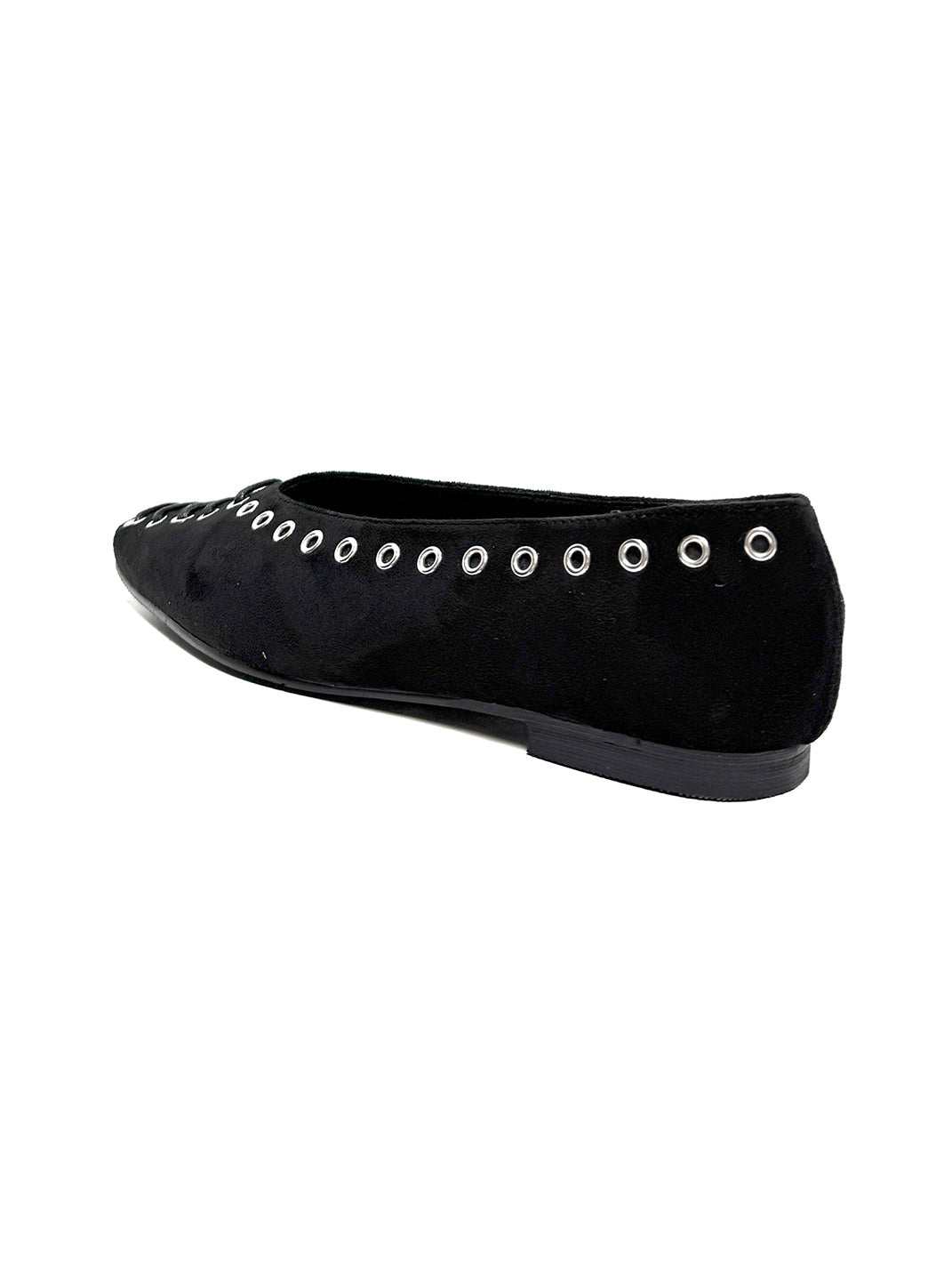 Black Eyelet-Trim Square-Toe Ballet Flats - Skipkicks
