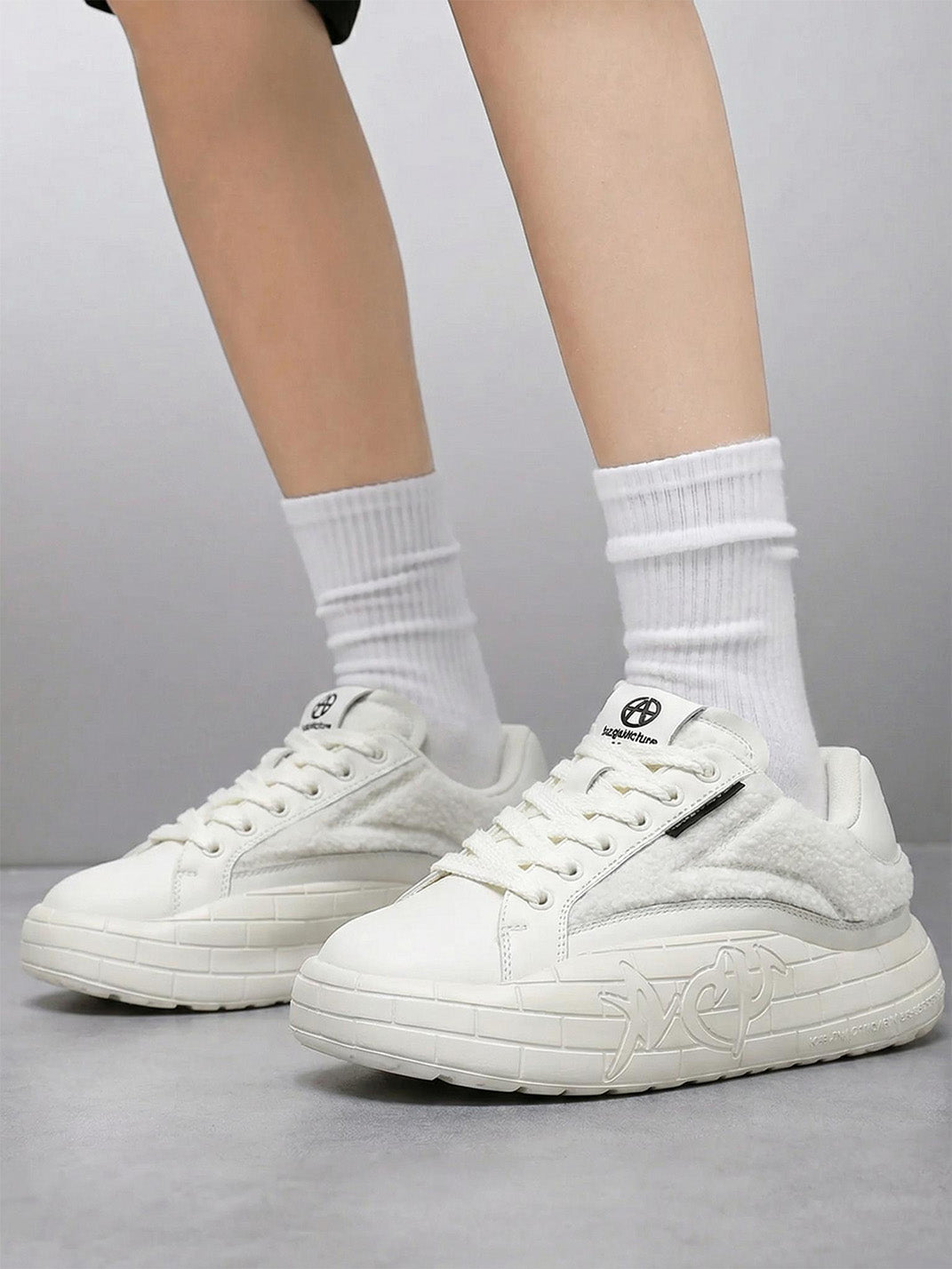 Black Fleece-Panel Platform Sneakers - Skipkicks