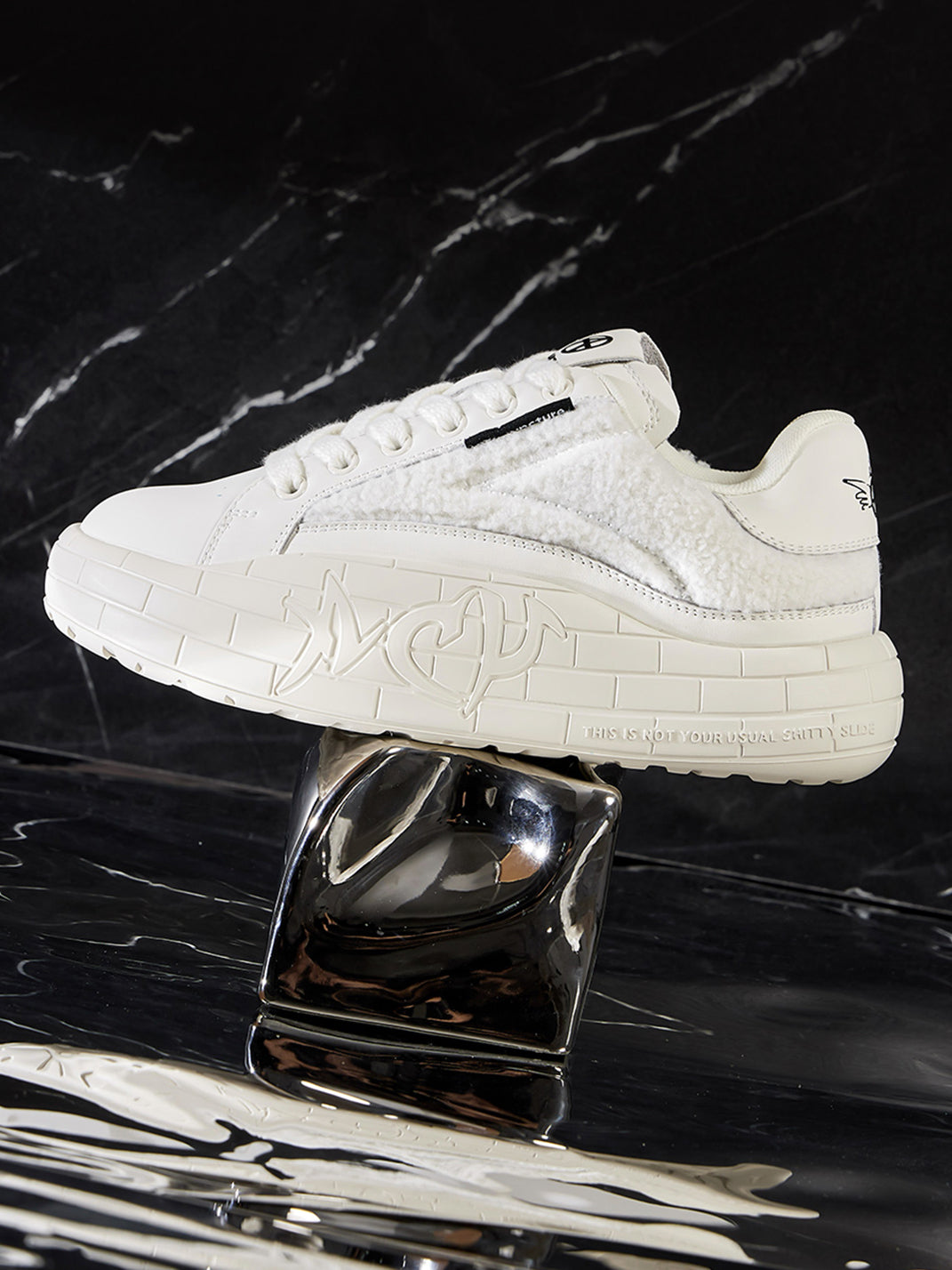 Black Fleece-Panel Platform Sneakers - Skipkicks