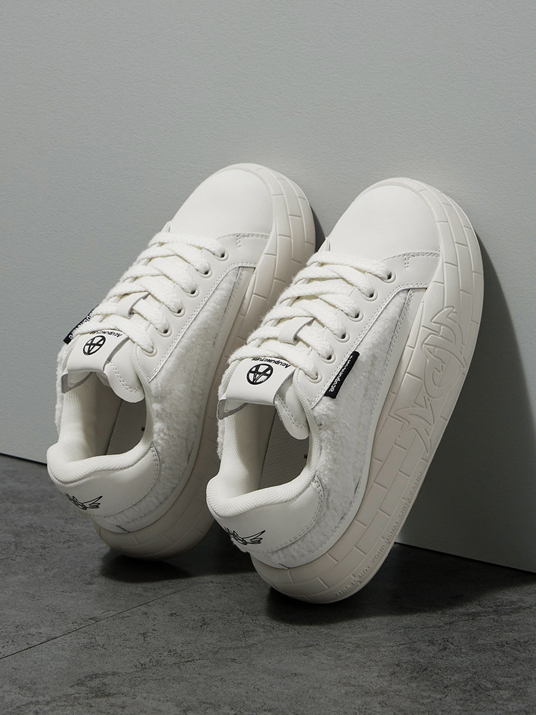 Black Fleece-Panel Platform Sneakers - Skipkicks