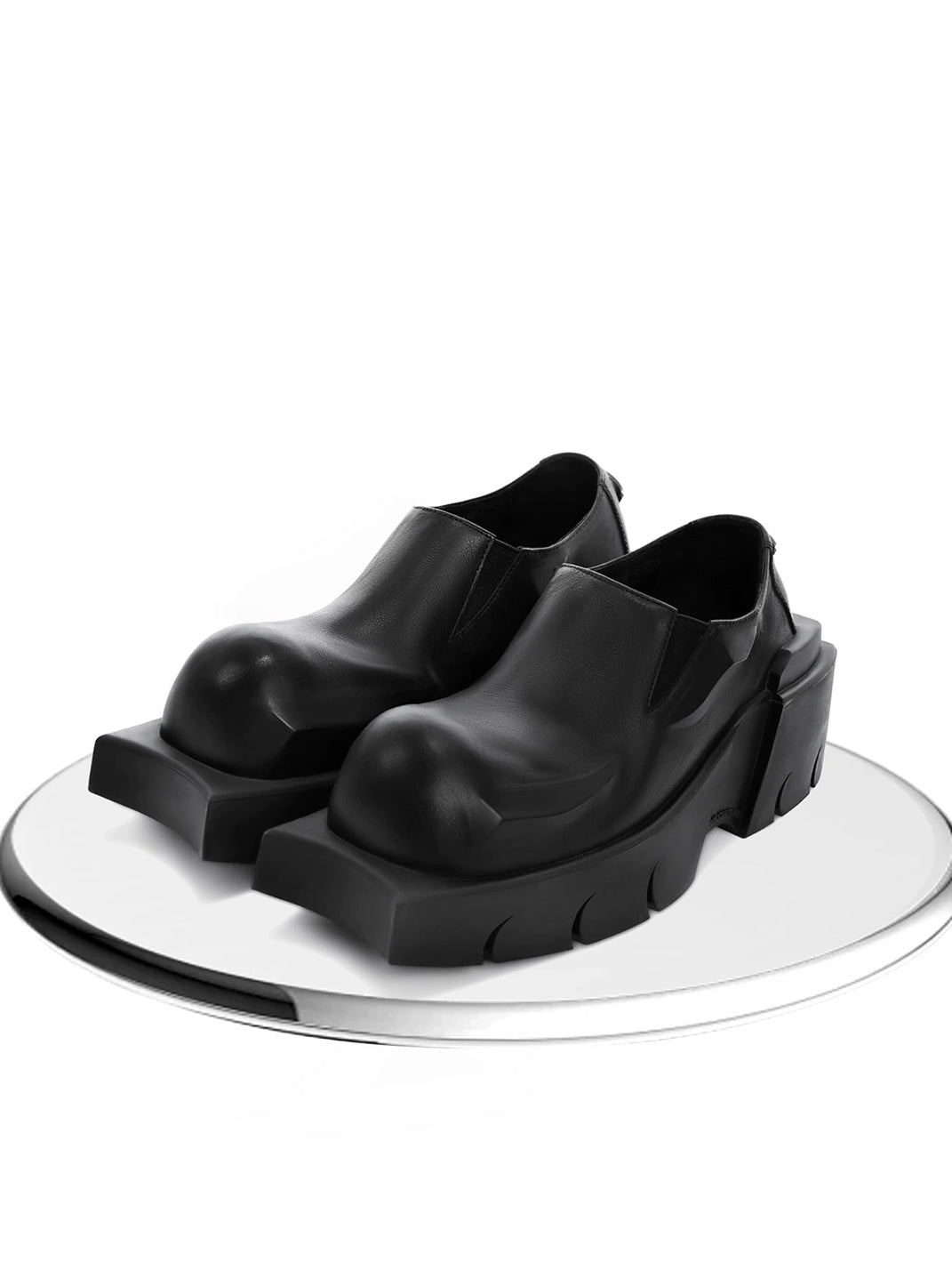 Black Horn-Detail Leather Platform Derby Shoes - Skipkicks