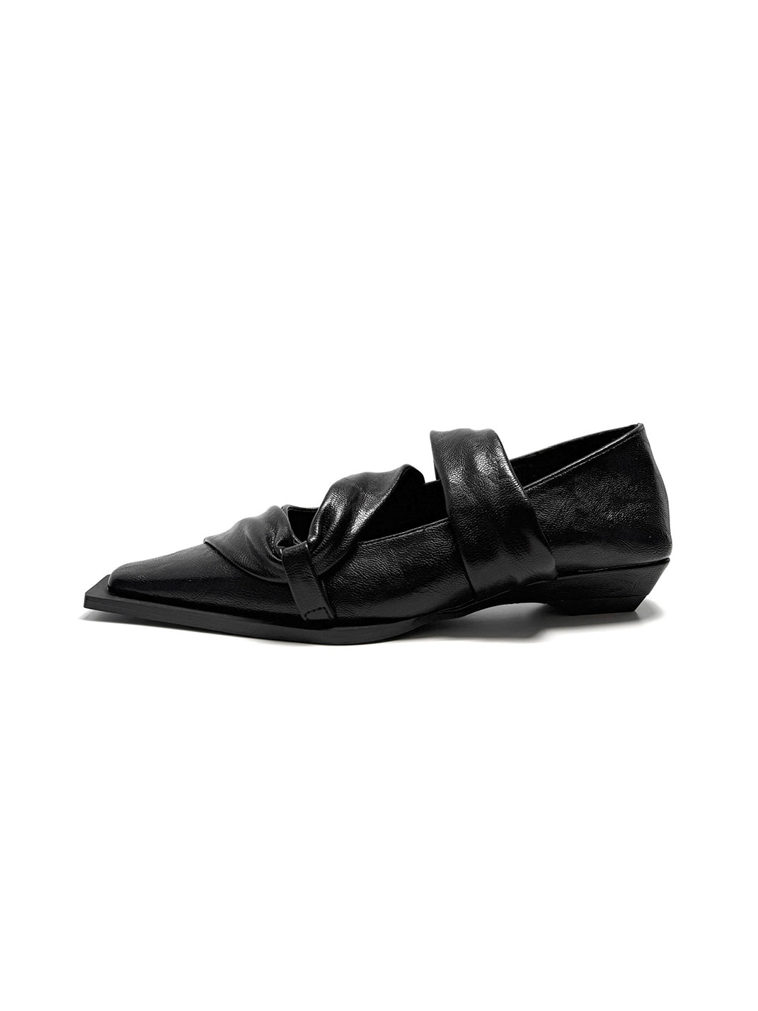 Black Knotted Square-Toe Leather Flats - Skipkicks