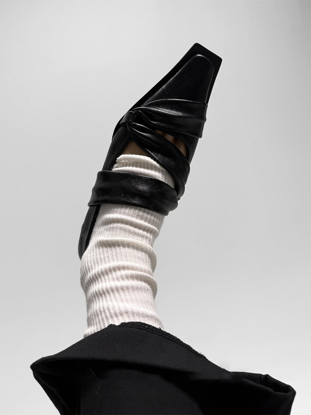 Black Knotted Square-Toe Leather Flats - Skipkicks