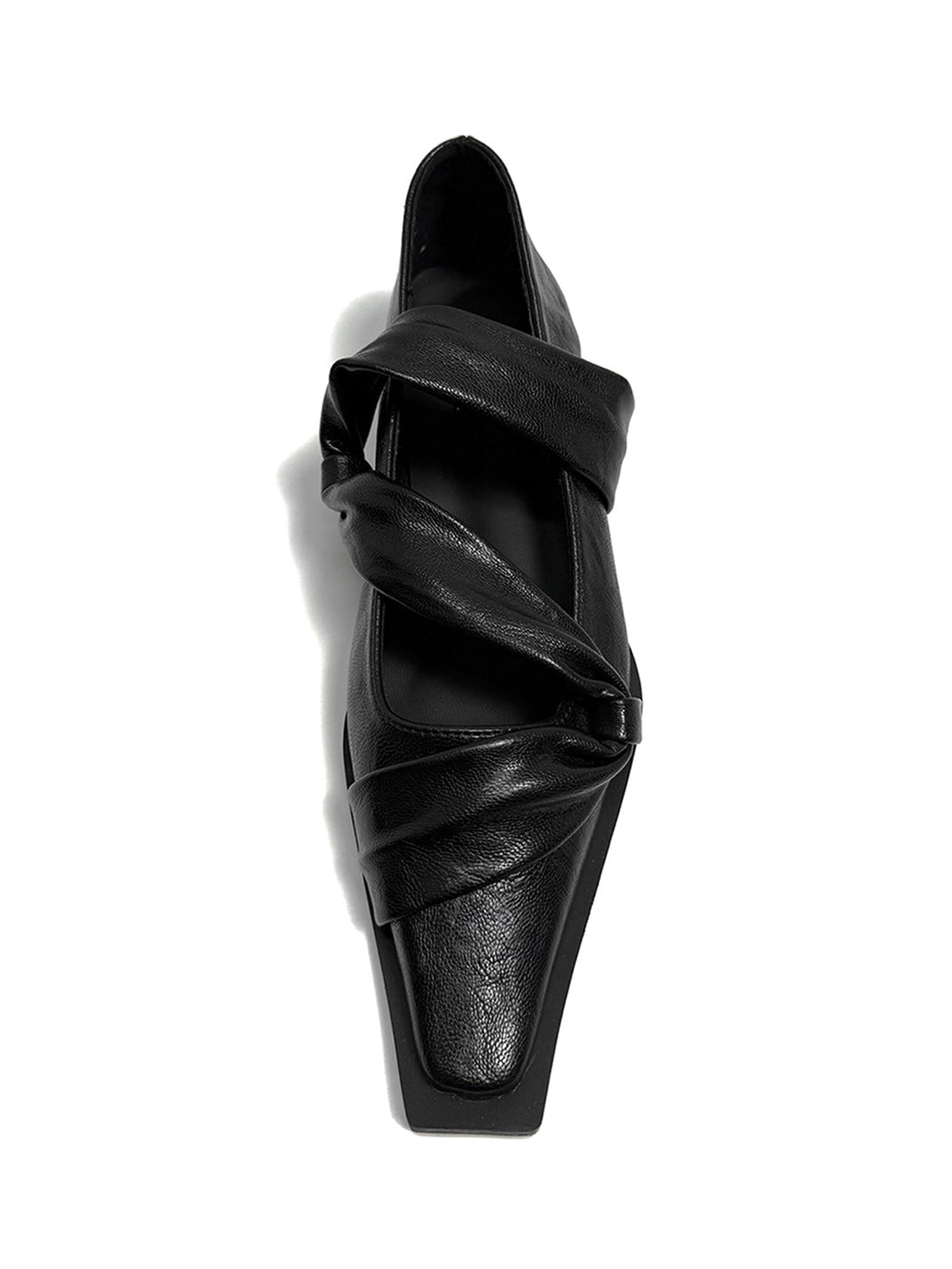 Black Knotted Square-Toe Leather Flats - Skipkicks
