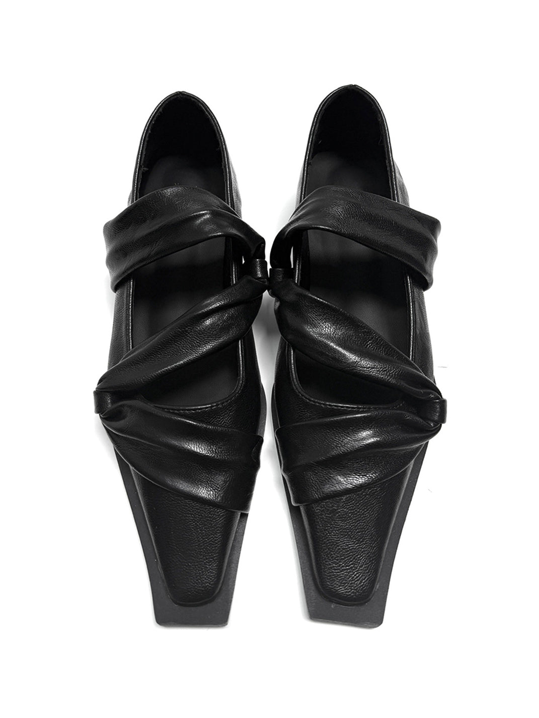 Black Knotted Square-Toe Leather Flats - Skipkicks