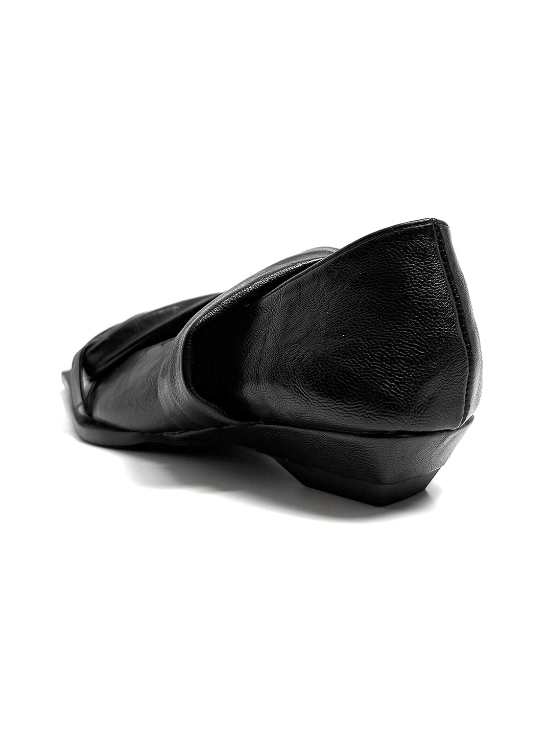 Black Knotted Square-Toe Leather Flats - Skipkicks