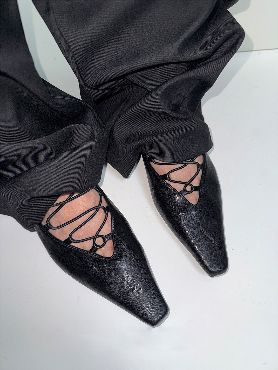 Black Lace-Up Mary Jane Ballet Flats - Skipkicks