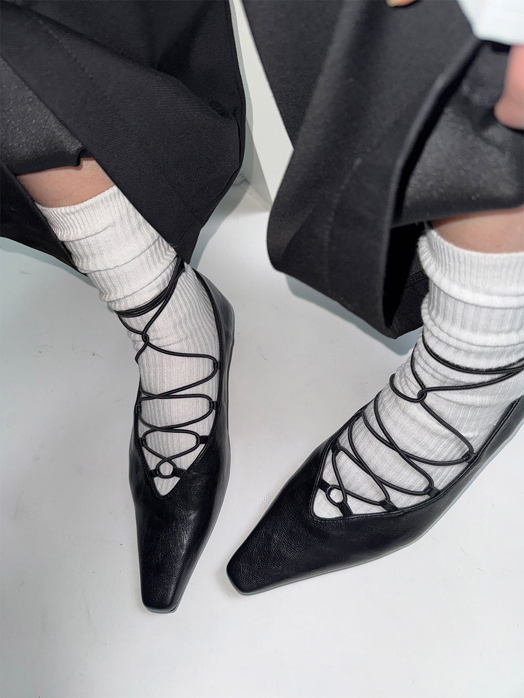 Black Lace-Up Mary Jane Ballet Flats - Skipkicks