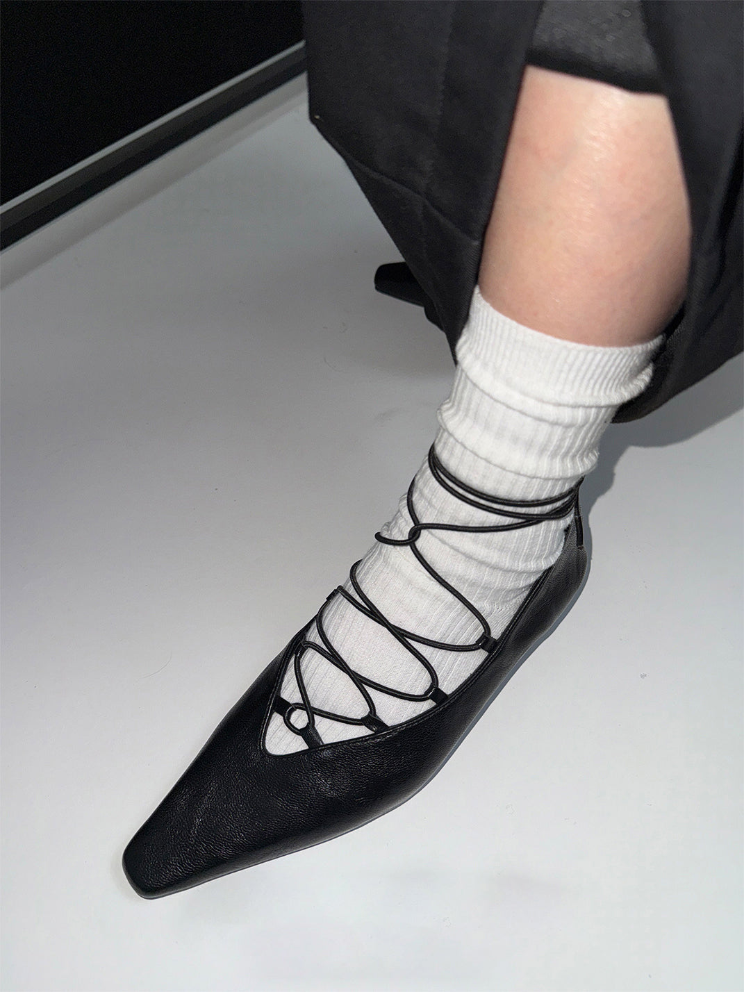 Black Lace-Up Mary Jane Ballet Flats - Skipkicks
