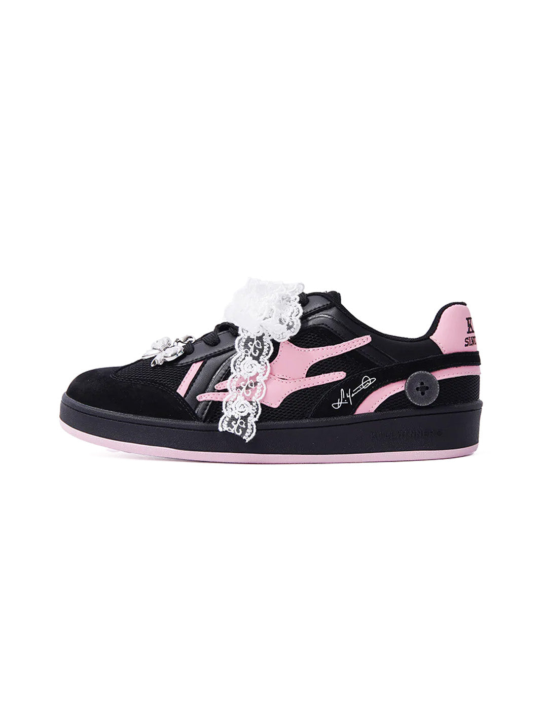 Black Pink Bow-Applique Trainer Sneakers - Skipkicks