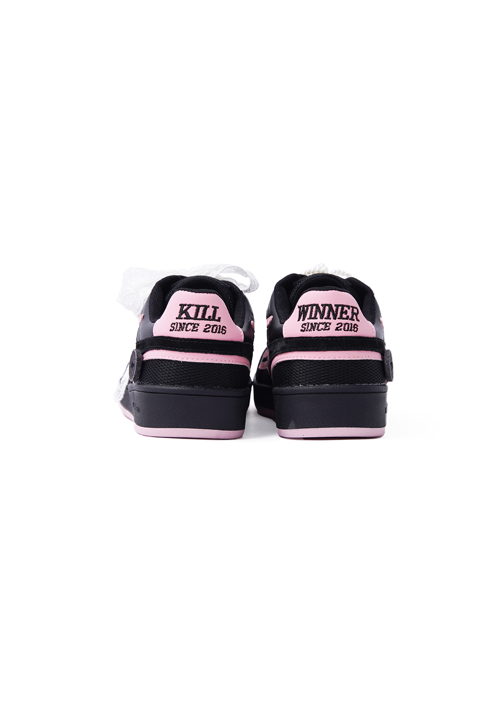 Black Pink Bow-Applique Trainer Sneakers - Skipkicks