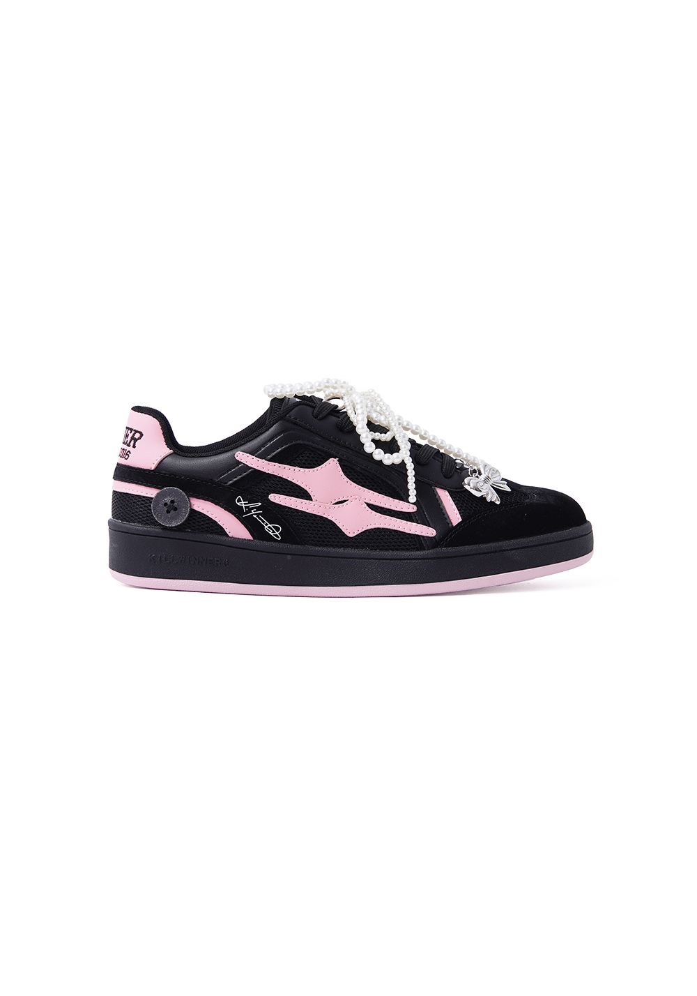 Black Pink Bow-Applique Trainer Sneakers - Skipkicks