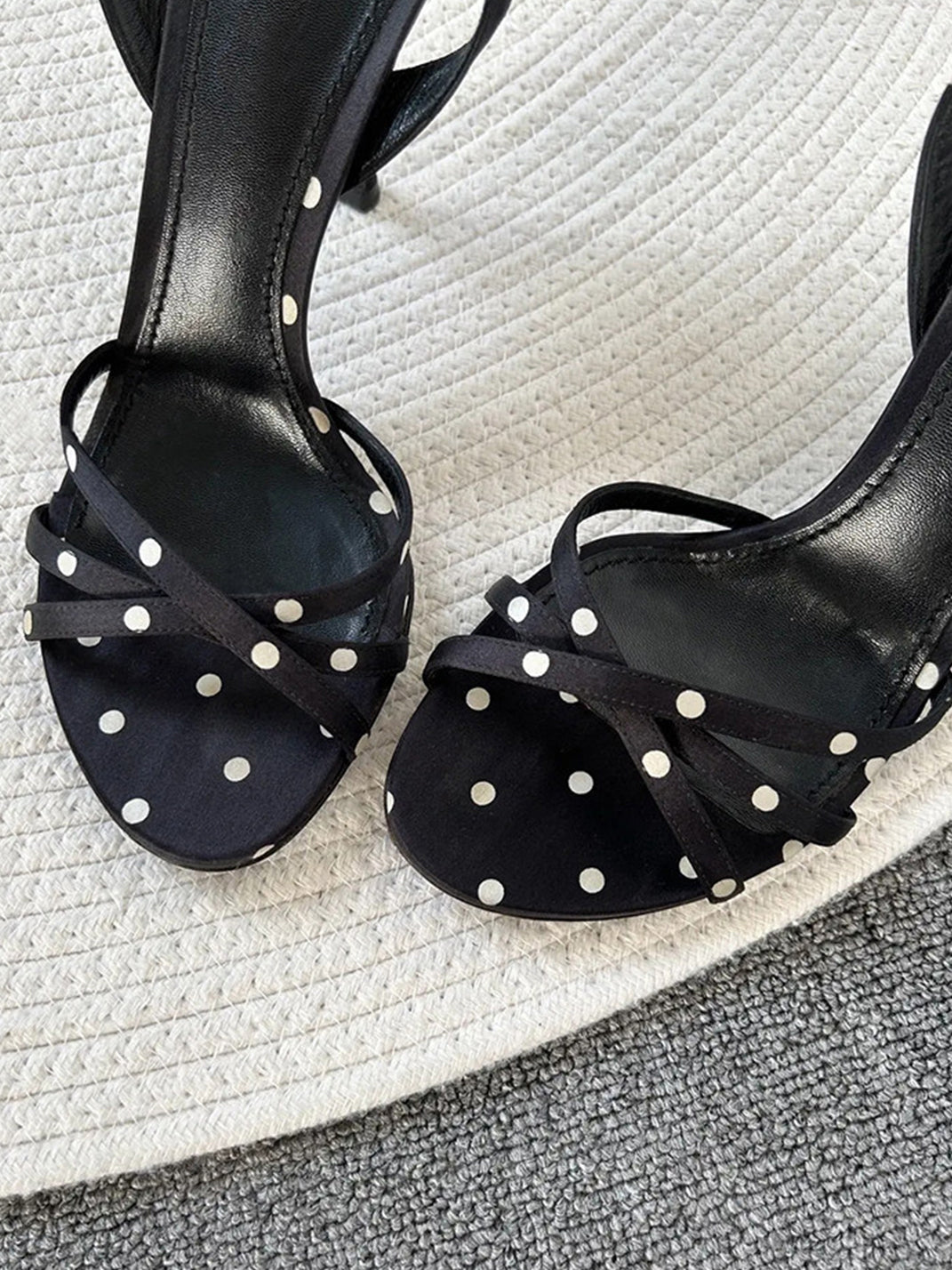 Black Polka-Dot Strappy Stiletto Sandals - Skipkicks