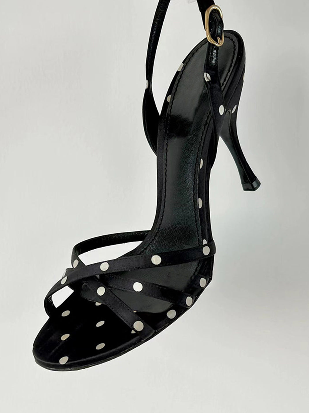 Black Polka-Dot Strappy Stiletto Sandals - Skipkicks