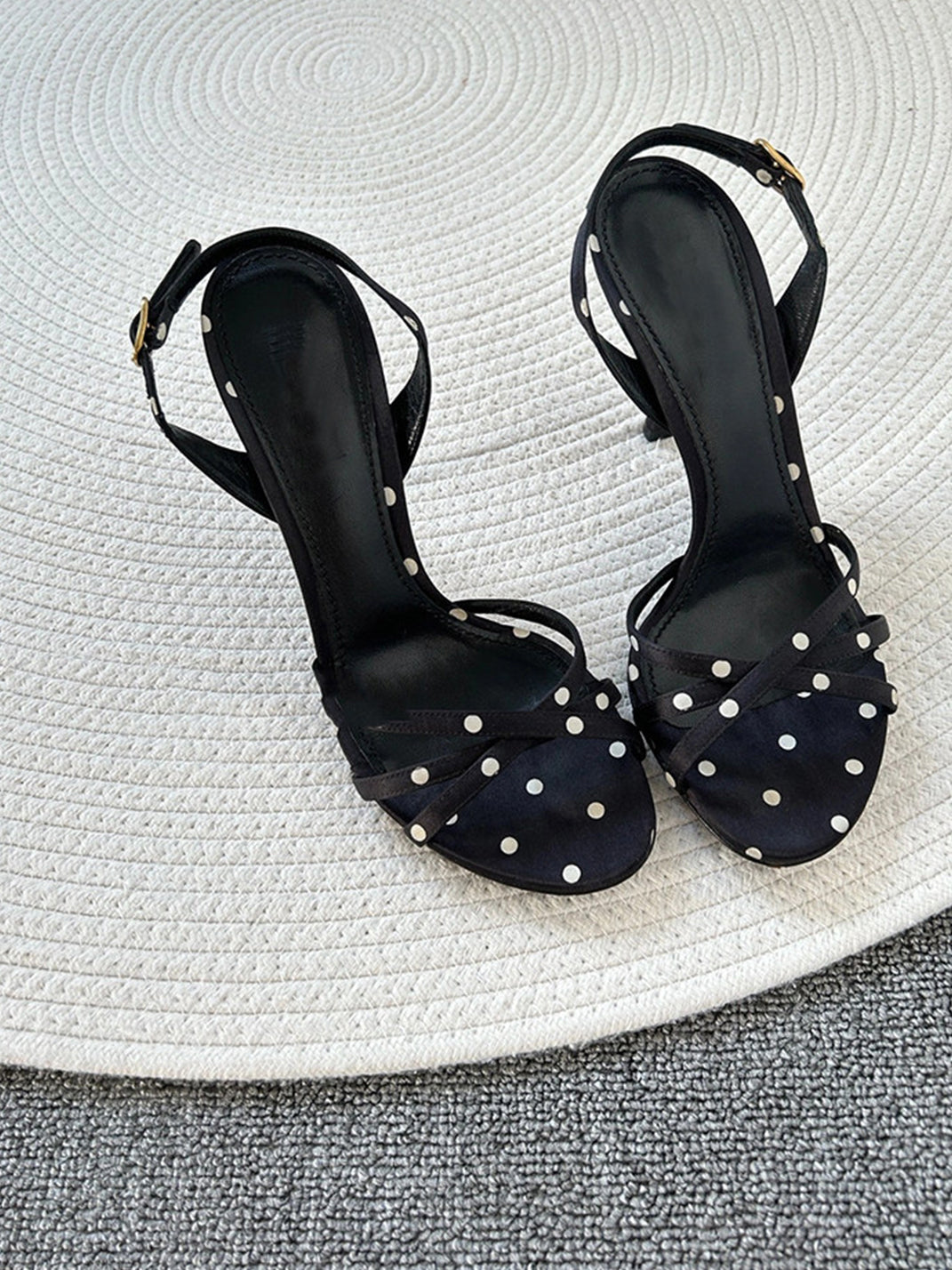 Black Polka-Dot Strappy Stiletto Sandals - Skipkicks
