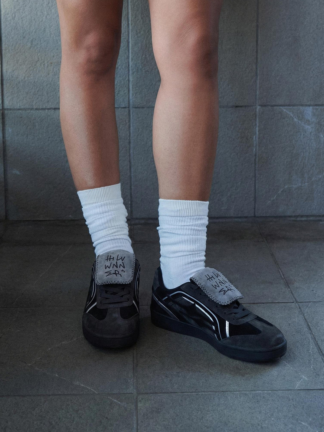 Black Reflective Retro Trainer Sneakers