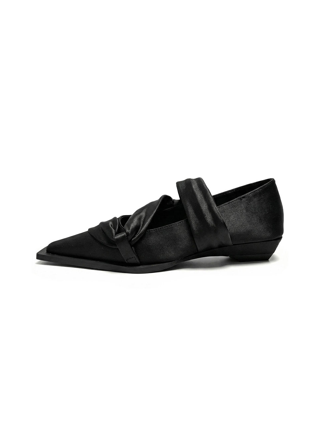 Black Satin Bow Square-Toe Ballet Flats - Skipkicks