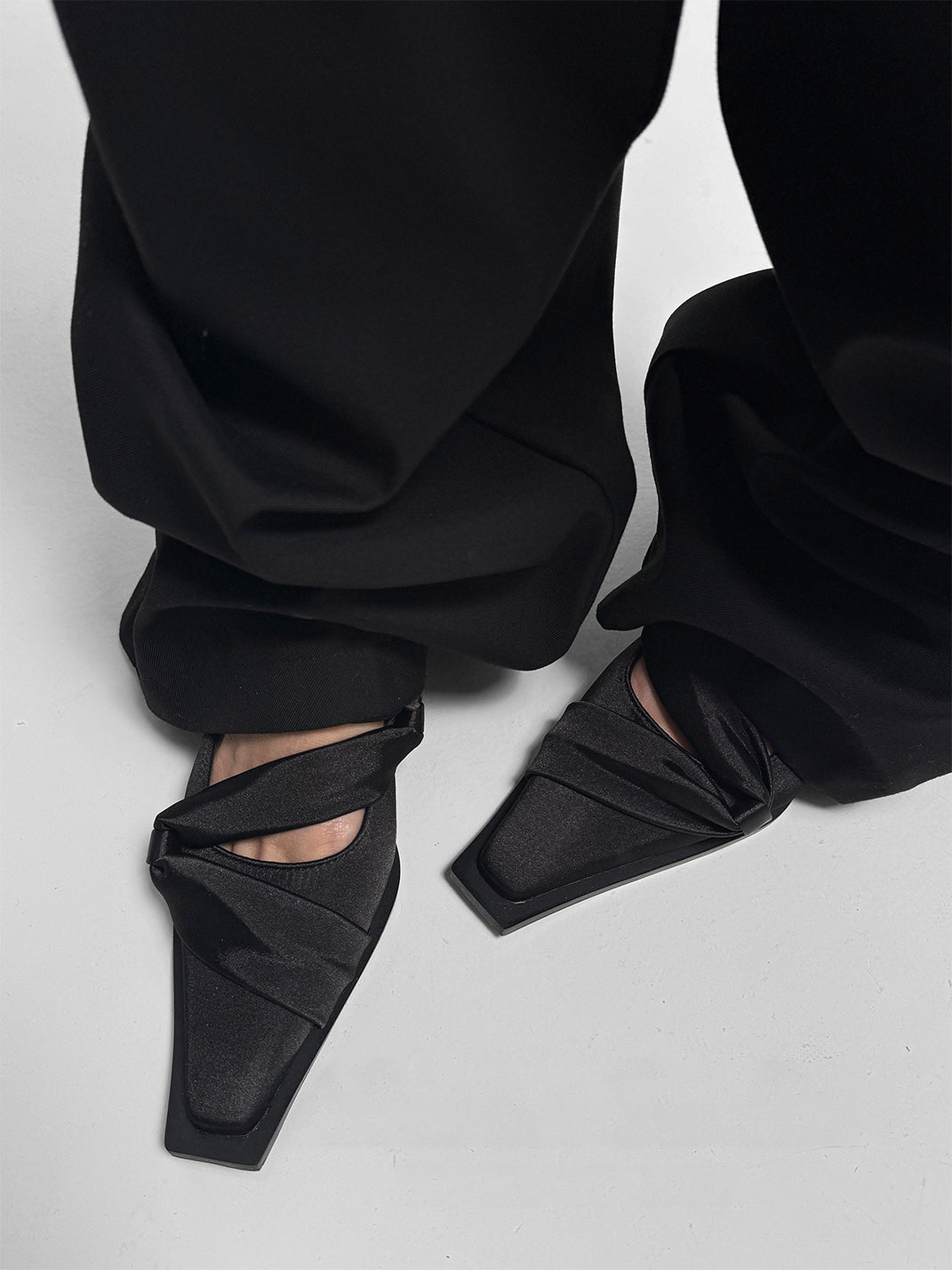 Black Satin Bow Square-Toe Ballet Flats - Skipkicks