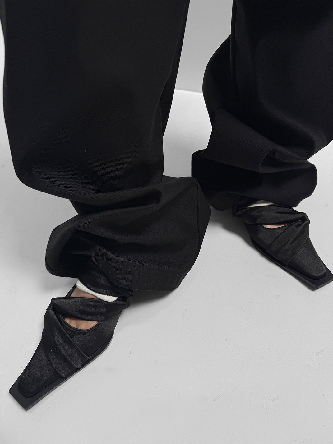 Black Satin Bow Square-Toe Ballet Flats - Skipkicks