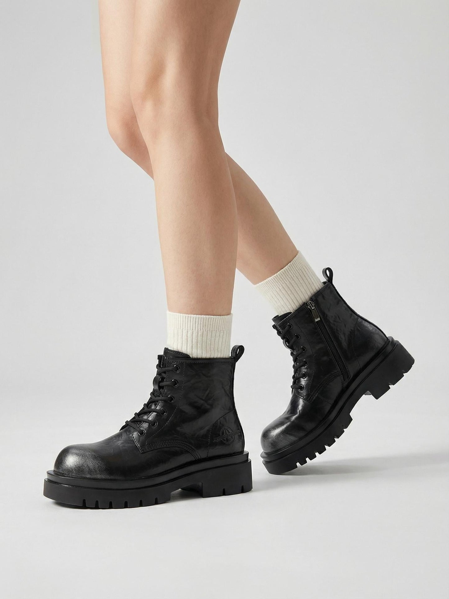 Black Side-Zip Lace-Up Combat Boots - Skipkicks