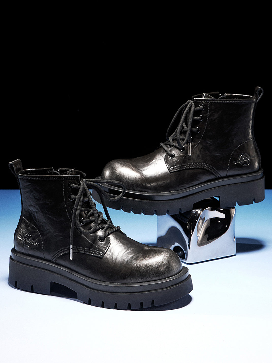 Black Side-Zip Lace-Up Combat Boots - Skipkicks