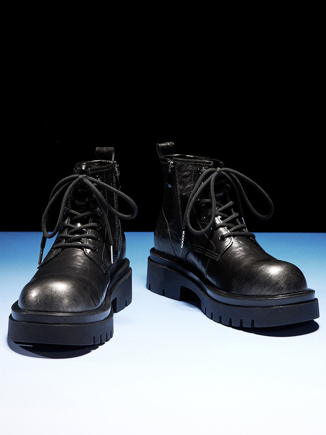 Black Side-Zip Lace-Up Combat Boots - Skipkicks