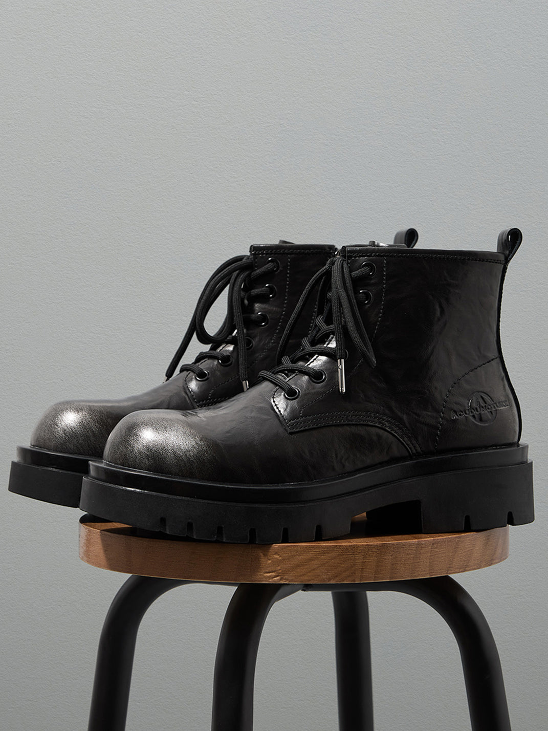 Black Side-Zip Lace-Up Combat Boots - Skipkicks