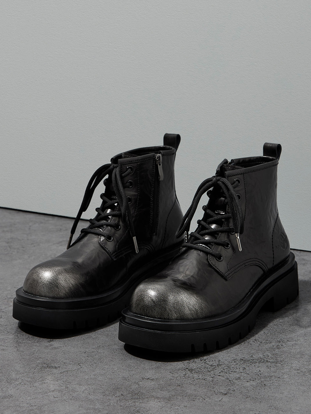Black Side-Zip Lace-Up Combat Boots - Skipkicks