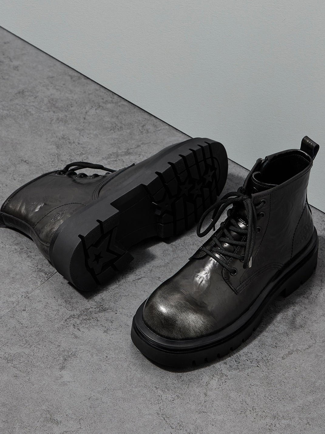 Black Side-Zip Lace-Up Combat Boots - Skipkicks