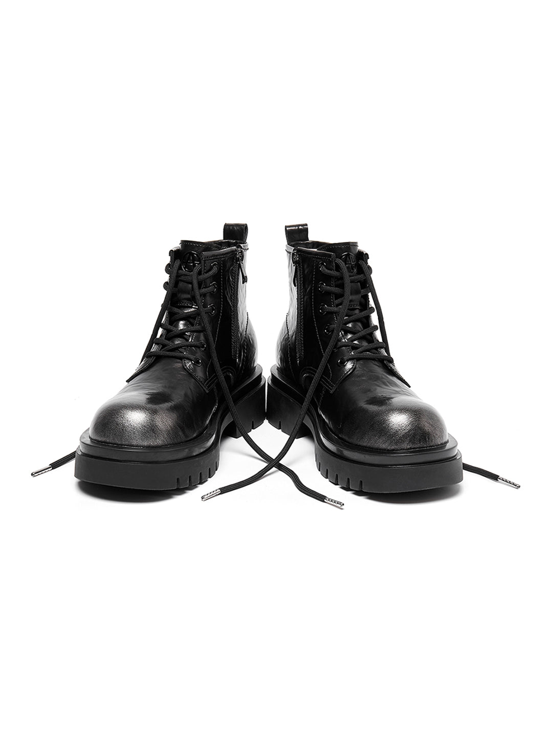 Black Side-Zip Lace-Up Combat Boots - Skipkicks