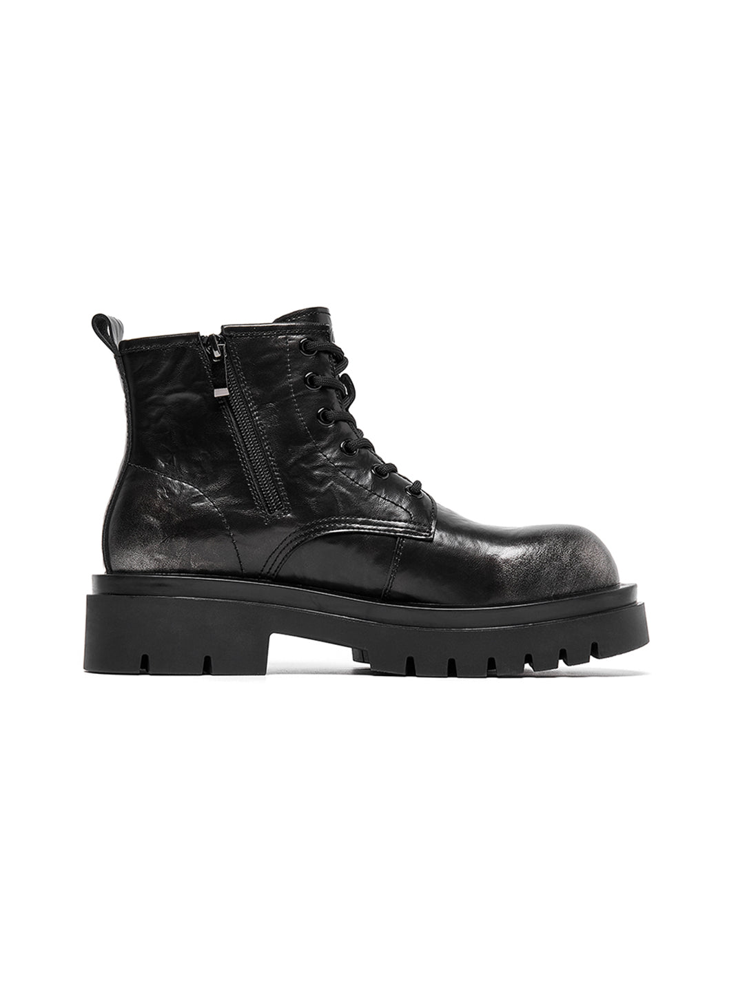 Black Side-Zip Lace-Up Combat Boots - Skipkicks